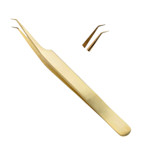 Fiber Tip 45 Degree Volume Eyelash Tweezers Gold