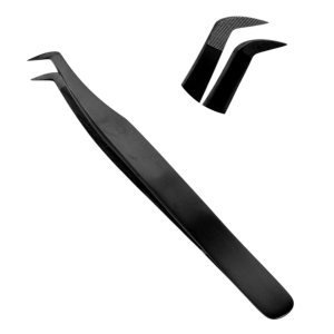 Fiber Tip 90 Degree Boot Eyelash Tweezers Black