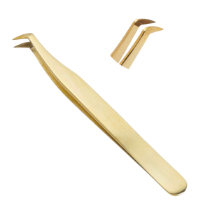 Fiber Tip 90 Degree Boot Eyelash Tweezers Gold