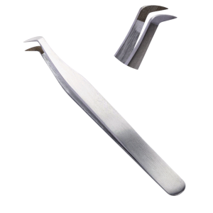 Fiber Tip 90 Degree Boot Eyelash Tweezers Silver