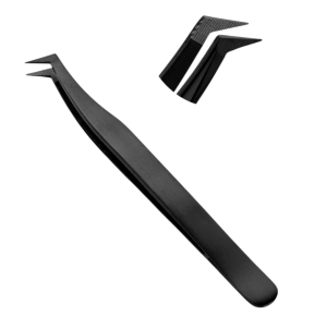 Fiber Tip L Shape Eyelash Tweezers Black