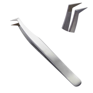 Fiber Tip L Shape Eyelash Tweezers Silver