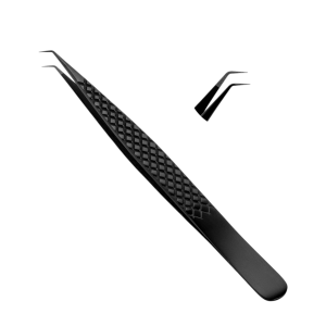 Fiber Tip Slightly Curved Eyelash Tweezers Black