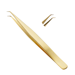 Fiber Tip Slightly Curved Eyelash Tweezers Gold