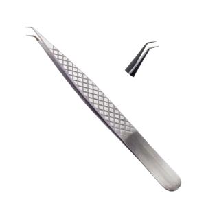 Fiber Tip Slightly Curved Eyelash Tweezers Silver