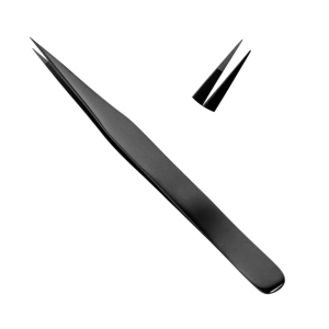 Fiber Tip Straight Eyelash Tweezers Black
