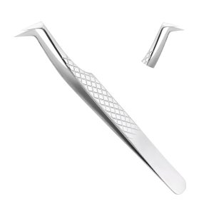 L Shape Eyelash Tweezers Silver